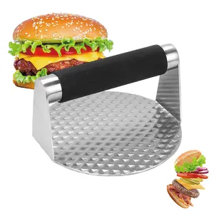 Nouvelle presse à hamburger ronde en acier inoxydable antiadhésive avec poignée anti-brûlure pour gril plat