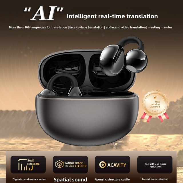 New Ear Clip Zinc Alloy ABS Warehouse Long Endurance TWS Wireless Binaural AI Translation Voice Control Low Sport