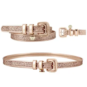 Luxury Fashionable PU covered buckle glittering PU for girls ladies pu belts