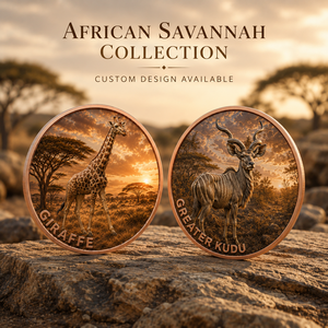 Pièce de monnaie en cuivre pur 999 de 1 oz, couleur cuivre, en relief, série Animaux Puissants de la Savane Africaine, édition UV préférée, motif Cerf - Product Image 1