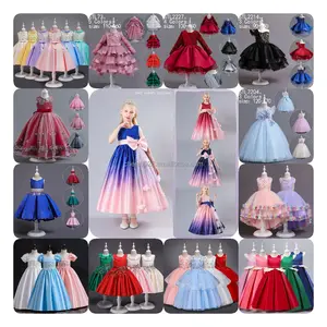 2024 New girls dresses in big children long satin embroidered princess dress spot wholesale