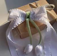 Nœud pour cheveux de demoiselle d'honneur, décoration de cheveux pour la première communion, nœud de baptême, nœud élégant en ruban long, nœud tulipe, accessoires romantiques pour cheveux en ruban