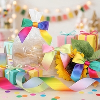 Pita Pelangi Twist Tie Bow Multiwarna dari Poliester, Pita Siap Pakai Ramah Lingkungan untuk Dekorasi Natal, Kotak Hadiah, dan Kemasan Permen