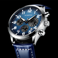 Montre-bracelet OCHSTIN pour homme, luxe, cuir véritable, aiguilles lumineuses, quartz, jour/date, rétro, vintage, chronographe, 42 mm