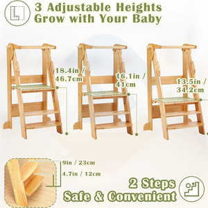 Tour d'apprentissage en bois réglable et personnalisable pour enfants, avec garde-corps, tabouret d'appoint en bois massif pour tout-petits - Product Image 3
