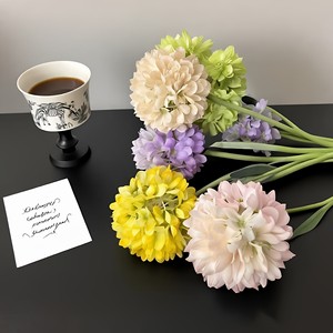 Fleurs artificielles en forme de boule d'oignon, en soie, pour décoration de mariage, arrangement de chrysanthèmes faits à la main pour intérieur, branche unique - Product Image 2