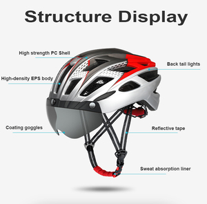 Casco de bicicleta ultraligero CE CPSC con gafas magnéticas, casco De Ciclismo trasero con luz LED, casco De seguridad transpirable para bicicleta - Product Image 6