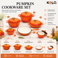 Ensemble de casseroles Pumpkin Cookware en fonte émaillée avec couvercles en forme de citrouille, comprenant une casserole orange et une poêle à frire, cadeau de cuisine