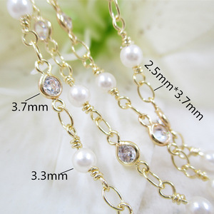 Vitiana — chaîne de cristal remplie d'or 24k, chaîne en laiton de haute qualité, avec pierres cz et perles de 2.5mm, 3.7x3.3mm - Product Image 1