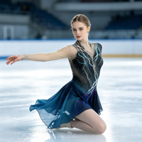 Robe de patinage artistique bleu foncé, entièrement en maille, manches longues, jupe ornée de strass, pour enfants et adultes, compétition et performance