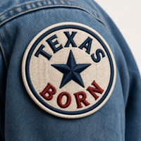 Patch brodé personnalisé « Texas Born » en tissu chenille 3D thermocollant pour casquette avec motifs cœur et fleur