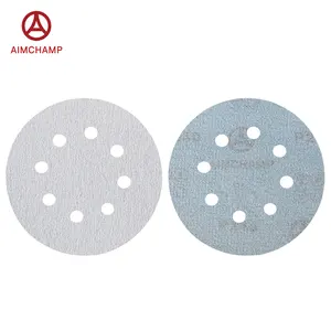 Aimchamp 5/6/7/8钩环PSA P60-600干壁和自动抛光白色氧化铝砂光盘