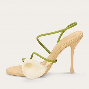 Escarpins sexy pour femme à fleurs 3D sur le devant, à talons hauts, à bout ouvert, vert, à brides croisées, style sandales à enfiler, à talon aiguille - Product Image 4