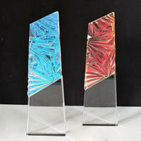 Trophée Tour de Cristal du Fabricant, Trophée Tour de Cristal Arc-en-ciel Bleu Rose avec Base Transparente
