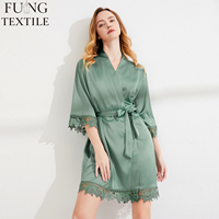 FUNG 3031 Kimono d'été grande taille pour mariage, demoiselle d'honneur, pyjama de mariée, cadeau pour femme, robe de nuit sexy en satin avec dentelle