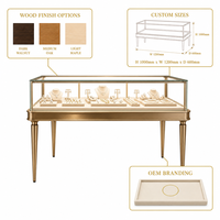 Table de présentation de bijoux en or champagne sur mesure avec éclairage LED, vitrine en verre pour magasin de bijoux
