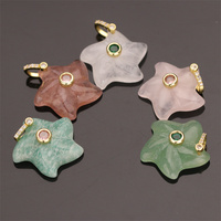 Pendentif Fleur Sculpté en Pierre Naturelle, Breloques en Pierres Précieuses avec Zircon pour la Fabrication de Colliers et Bijoux DIY