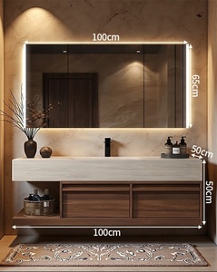 Wall-Mounted Bathroom Vanity with <b>Sink</b> - Wood Bathroom Cabinet with Smart LED Light Mirror & Hidden <b>Storage</b> Drawers - Product Image 2