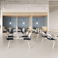 Table rectangulaire blanche design moderne 4 places, chaises en plastique noir, pieds en métal, chaises et tables de restaurant