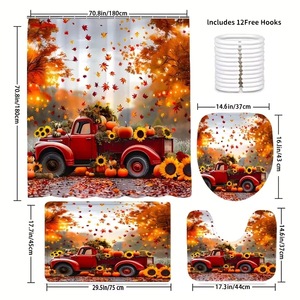 Cortina de Ducha de Poliéster con Diseño de Camión Rojo y Hojas de Otoño, Impresión Digital Personalizada, Impermeable, Venta al Por Mayor, Moderna - Product Image 3