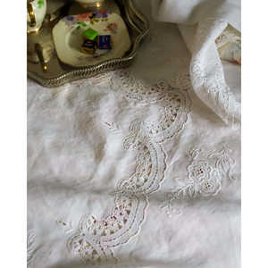 White Linen and Bobbin Lace Bedspread Soft Cotton Coverlet for Home <b>Queen</b> King Single <b>Mattress</b> Protector for Bedroom - Product Image 4