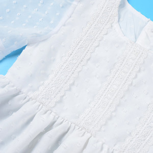 Blusas y camisas de fiesta de encaje de gasa <span class=keywords><strong>blanca</strong></span> para niñas pequeñas para primavera y verano, Diseño de manga abullonada con logotipo personalizado - Product Image 6