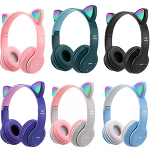 Casque sans fil portable P47 à <span class=keywords><strong>bandeau</strong></span>, super stéréo, pour sports de plein air, jeux, avec microphone, batterie <span class=keywords><strong>LED</strong></span>, design oreilles de chat, vente chaude - Product Image 5