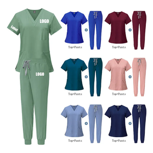 Uniformes de enfermería con cuello en V y logotipo personalizado, juego de uniformes médicos <span class=keywords><strong>para</strong></span> correr en Hospital, bolsillos, uniformes médicos de Spa elásticos en <span class=keywords><strong>ambos</strong></span> sentidos diseñados <span class=keywords><strong>para</strong></span> médicos - Product Image 2