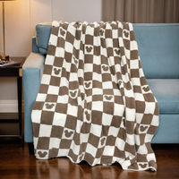 Plaid en tricot écologique certifié OEKO-TEX, super doux, à motif personnalisé, imprimé à carreaux, pour la maison