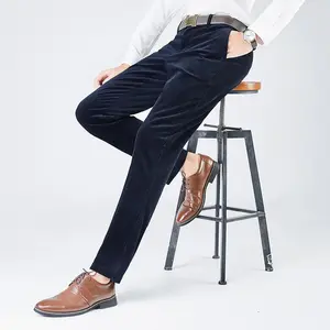 Wholesale New Men Formal Business Corduroy Solid Color Pockets Dress Pants Casual Thick Trousers
