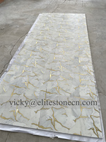 Mosaïque murale intérieure moderne en marbre Calacatta, découpe au jet d'eau, avec incrustation en laiton, mosaïque artistique