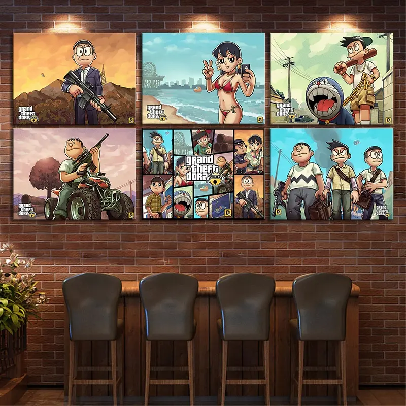 Pintura al óleo HD Grand Theft Auto V, lienzo de GTA 5, póster con estampado de Doraemon, arte de pared, decoración de Anime