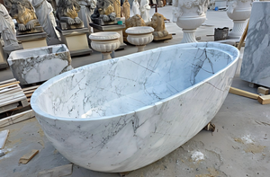 Luxury Custom-made Modern Oval Bathtubs Exclusive Arabescato Corchia Marble Freestanding Soaking Bathroom Vila Hotel - Product Image 4