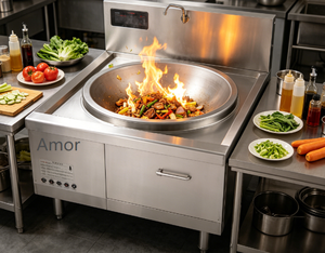Cuisinière à induction commerciale à double brûleur, autoportante, avec protection anti-éclaboussures pour restaurant - Product Image 1