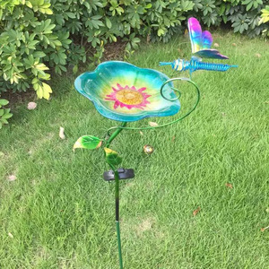 Solar Garden <b>Bird</b> <b>Feeder</b> With Dragonfly Design Metal Stake Outdoor Lighting Water Resistant LED Light Rechargeable - Product Image 1