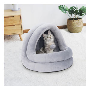 Cucciolo di piccolo cane gattino coniglio uso macchina lavabile antiscivolo auto riscaldamento Grey Cave Cave Bed House - Product Image 6