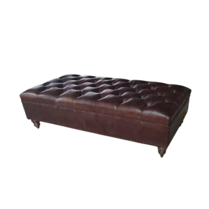 Sillón Otomano de Cuero Genuino Marrón Vintage de Lujo Hecho a Medida con Botones, <span class=keywords><strong>Banco</strong></span> Largo para Sala de Estar o Dormitorio - Product Image 6