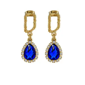 Milskye water drop shaped jewelry fashion jewelry 18k gold plated brass princess gold blue stud earrings