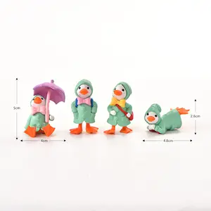 Cute Yellow Duck Miniature Figurine Cartoon Umbrella Raincoat Ducklings Ornaments for Fairy Garden Kawaii Home Room Decor