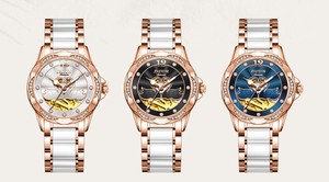 Women <b>Automatic</b> Mechanical Watch Rose Gold Ceramic Band Analog <b>Wristwatch</b> Hollow Dial for Daily Wear - Product Image 4