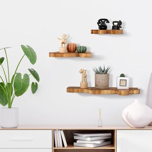 Conjunto de <span class=keywords><strong>3</strong></span> Pequena Onda Rústica Borda Flutuante Prateleira <span class=keywords><strong>3</strong></span> Tamanho Live Edge Prateleira De Madeira com Suporte De Metal Wall Mounted Display - Product Image 6