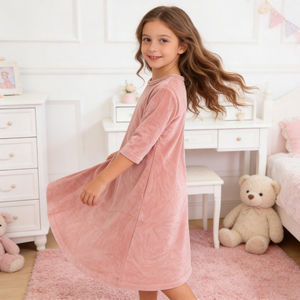 Vestidos Largos de una Pieza Hechos a Medida OEM para Niñas, Vestidos de Terciopelo de Media Manga para Primavera, Verano y Otoño, Vestidos de Noche para Niñas Pequeñas - Product Image 2