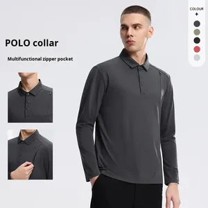 <span class=keywords><strong>Polo</strong></span> a maniche lunghe da uomo, nuova collezione, con colletto alla coreana, tinta unita, per primavera autunno, abbigliamento casual da lavoro - Product Image 1