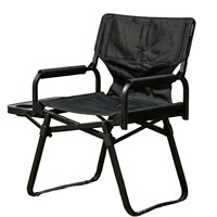 Chaise pliante de réalisateur noire avec table latérale, porte-gobelet, accoudoirs rembourrés, robuste pour le camping, la plage, la terrasse, le jardin, le pique-nique