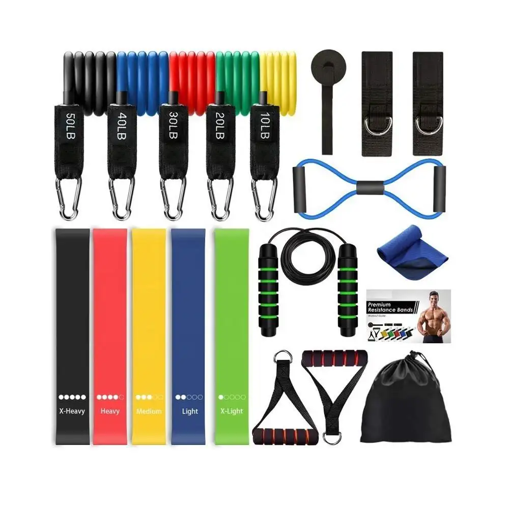 Conjunto de faixas de resistência para treino, kit de bandas elásticas esportivas para treino, corda de pular