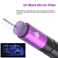 Lampe torche de camping en alliage d'aluminium à LED UV 365nm avec miroir noir et lumière violette, rechargeable par USB, ultra-mince, pour bijoux, jade et collection de pièces de monnaie