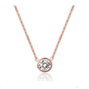 Collar con Colgante de Diamante Redondo Simple, Engaste en Bisel, Acero Dorado, Oro Rosa, Cadena de Clavícula para Uso Diario de Mujer, 6MM - Product Image 2