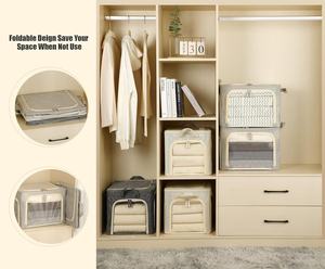 Cubo de almacenamiento plegable gris claro de 40L, cremalleras de ventana transparentes, asas duraderas, 3 aberturas, marco de <span class=keywords><strong>Metal</strong></span>, contenedores de almacenamiento de ropa 3 - Product Image 5