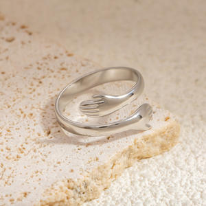 Lovers Embrace Palms <b>Ring</b> 18k Gold Plated Stainless Steel Open Band Unisex Fashion Jewelry Gift - Product Image 4