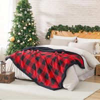 Plaid d'hiver ultra doux réversible double face en sherpa, motif pied-de-poule, épais, chaud, moelleux et duveteux, 100% polyester